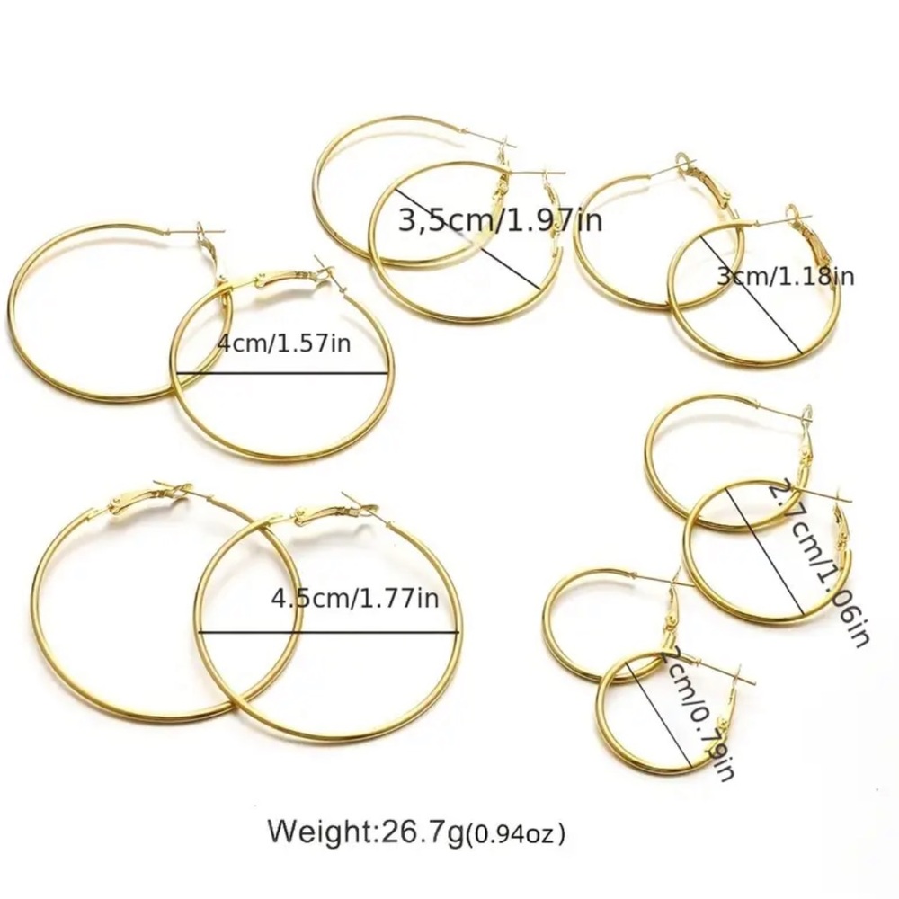 NWT - 6pc Jewelry Gold Hoop Earrings Set - Picture 2 of 2